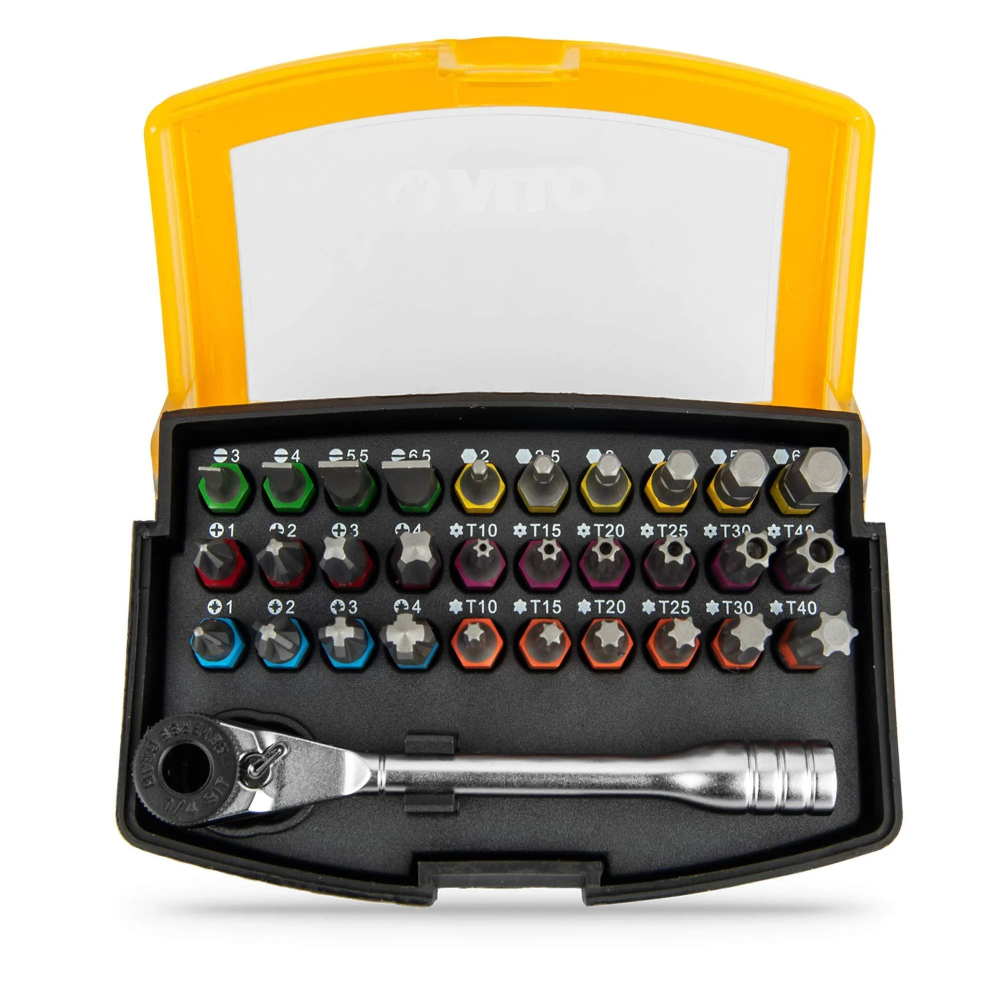 VITO Bit Sortiment - 30 Teile - Bitsatz - Mini Ratsche, Bits, Bitbox
