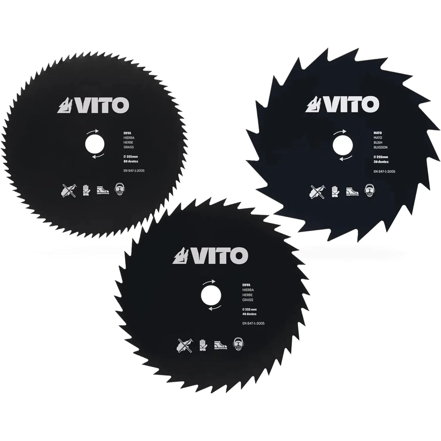 VITO Grasschneideblatt 3-teilige Sägeblattset 20, 40, 80 Zähne für Freischneider - Motorsensen