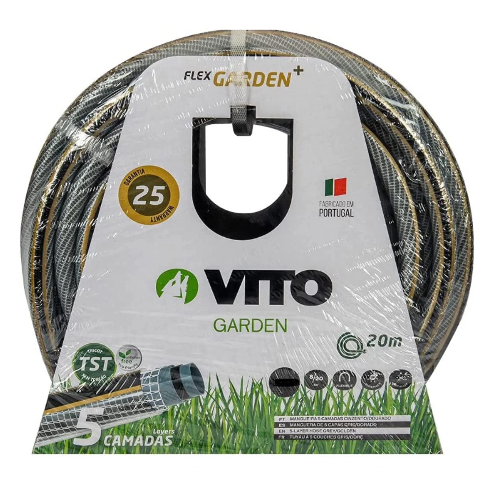 VITO Premium Gartenschlauch 5-lagig - 20m - Ø19 mm | 3/4 “ - aus weichem PVC - antiallergen und UV-beständig - VIMCD1920