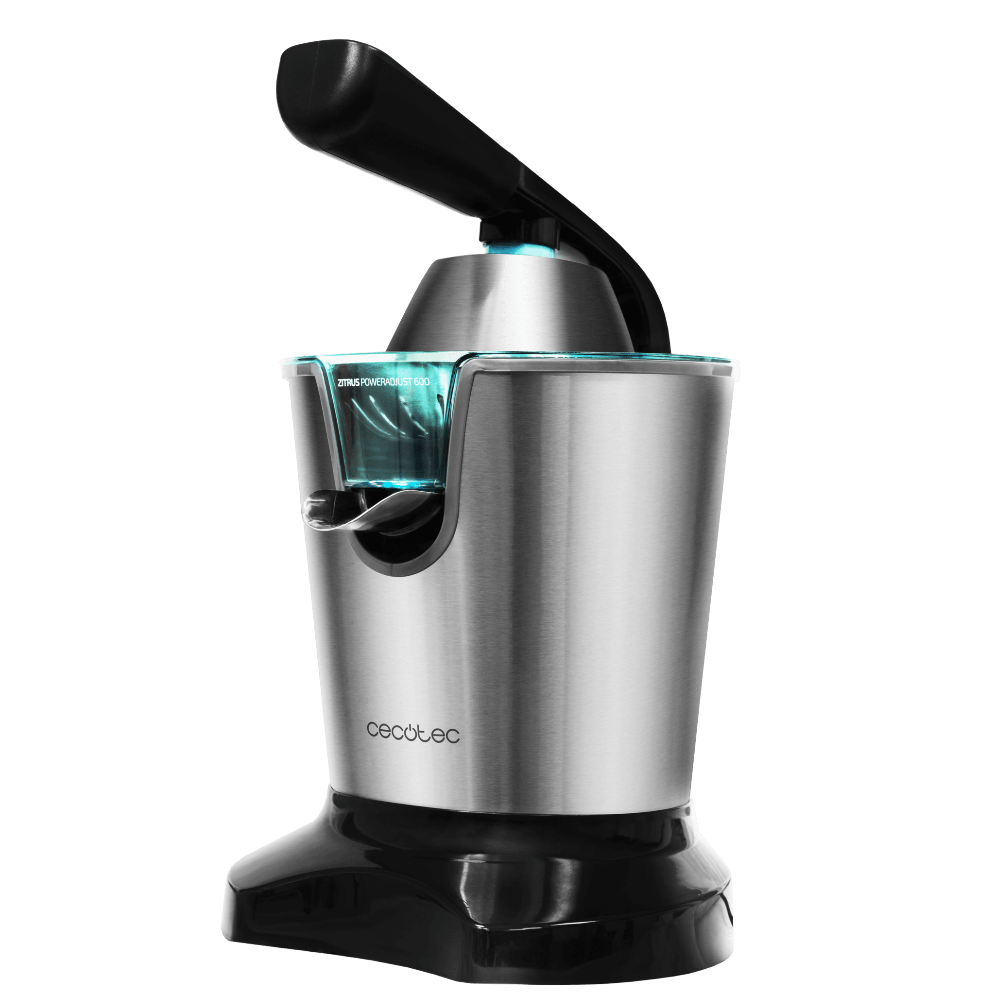 Zitrus PowerAdjust 600 Black Elektrische Zitruspresse Filter des Fruchtfleischregulator, Edelstahl-Filter, zwei abnehmbare Kegel unterschiedlicher Größe, spülmaschinenfest, 600 W